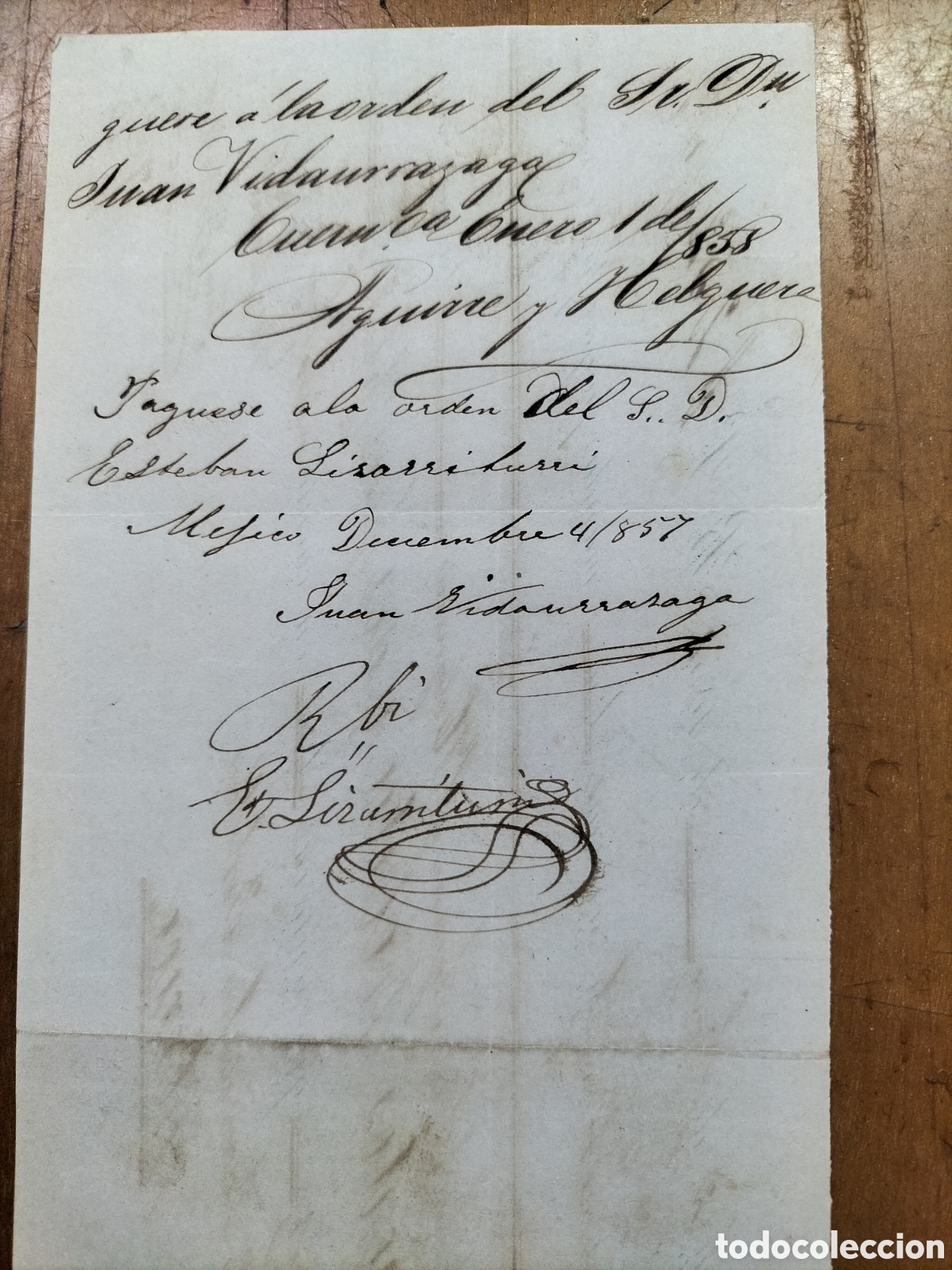 Documentos bancarios: M&eacute;xico.Cheque de 232 pesos de plata.1858. - Foto 4