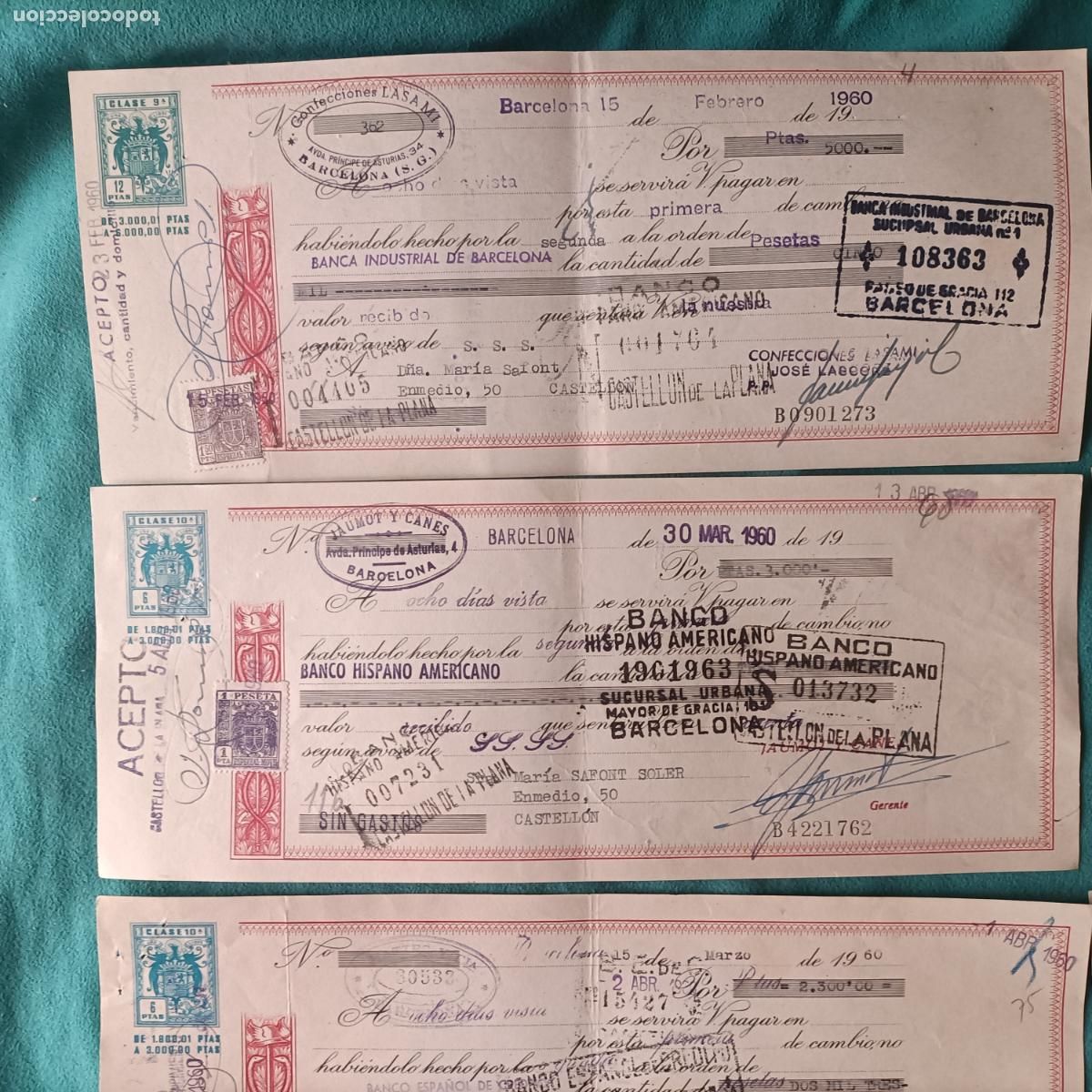 Documentos bancarios: lote 10 letras de cambio 1960 Espa&ntilde;a - Foto 2