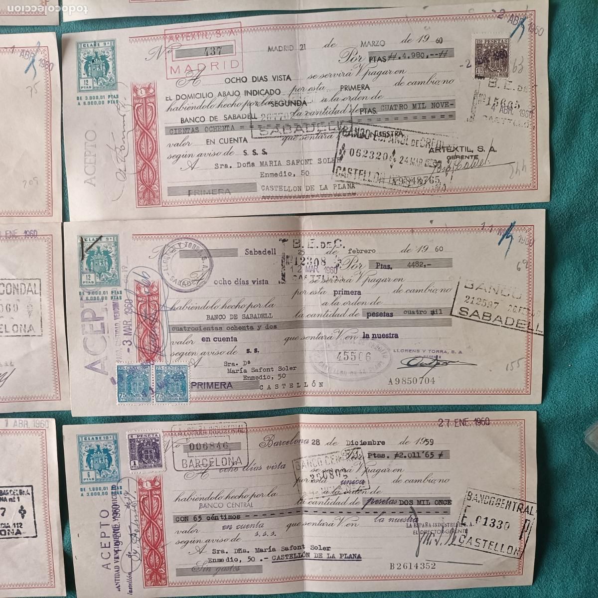 Documentos bancarios: lote 10 letras de cambio 1960 Espa&ntilde;a - Foto 5