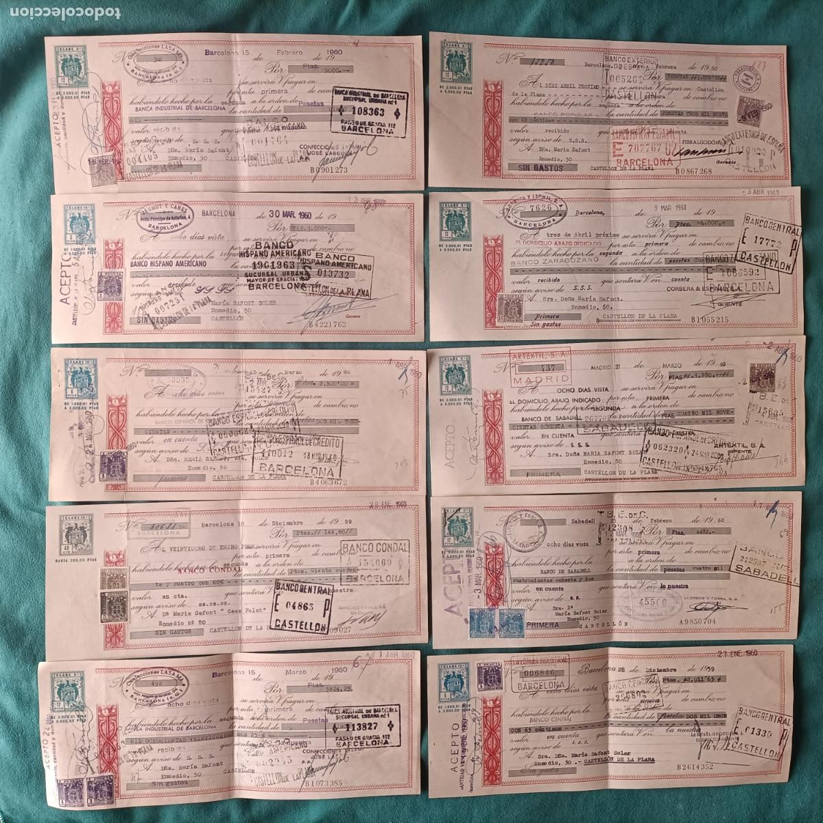 Documentos bancarios: lote 10 letras de cambio 1960 Espa&ntilde;a - Foto 1