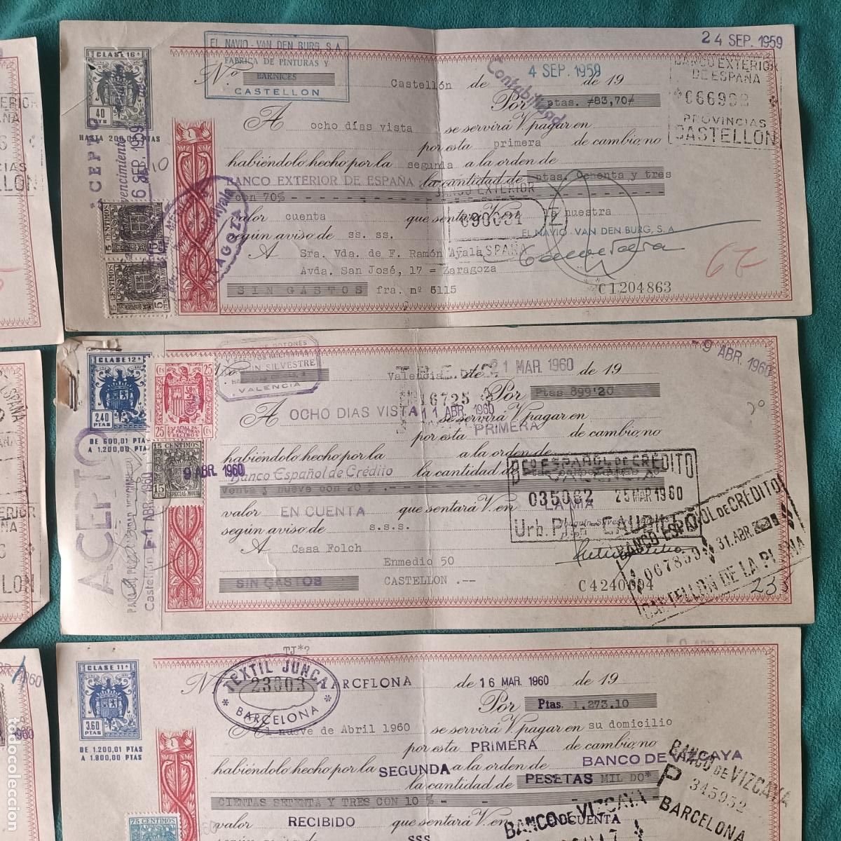 Documentos bancarios: lote 10 letras de cambio 1960 Espa&ntilde;a - Foto 3