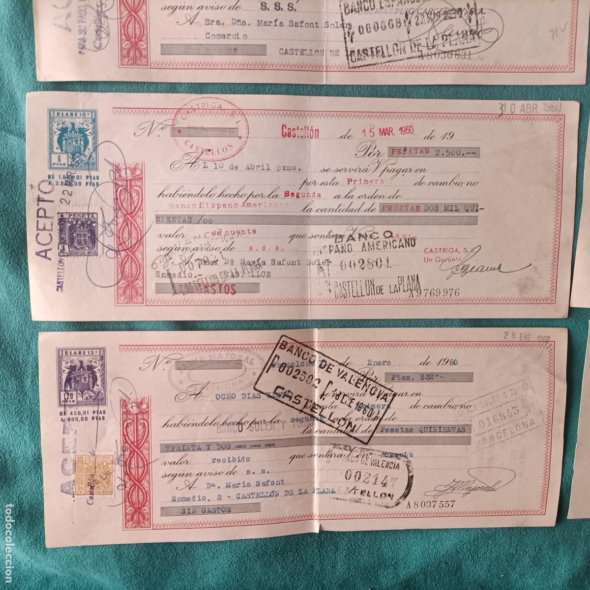 Documentos bancarios: lote 10 letras de cambio 1960 Espa&ntilde;a - Foto 4
