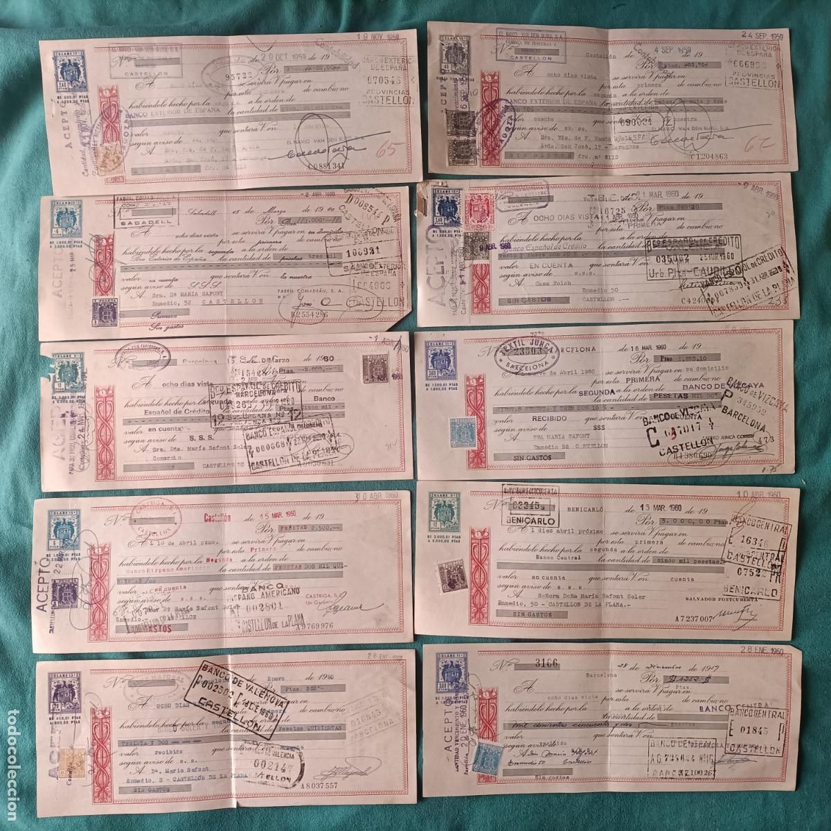 Documentos bancarios: lote 10 letras de cambio 1960 Espa&ntilde;a - Foto 1