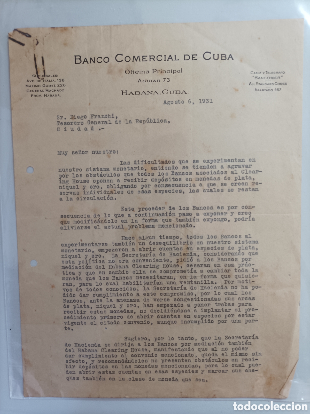 Documentos bancarios: Cuba, documento del banco comercial de cuba,a&ntilde;o 1931. - Foto 1