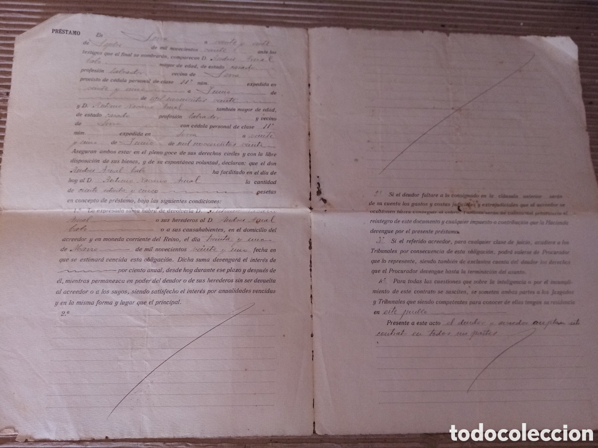 Documentos bancarios: Documentos antiguos 1920 y 1922 (compra-venta y pr&eacute;stamo) - Foto 3