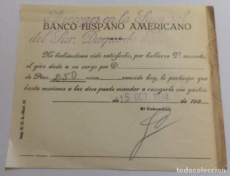 Documentos bancarios: AVISO DE GIRO, BANCO HISPANO AMERICANO, A&Ntilde;O 1934 - Foto 1