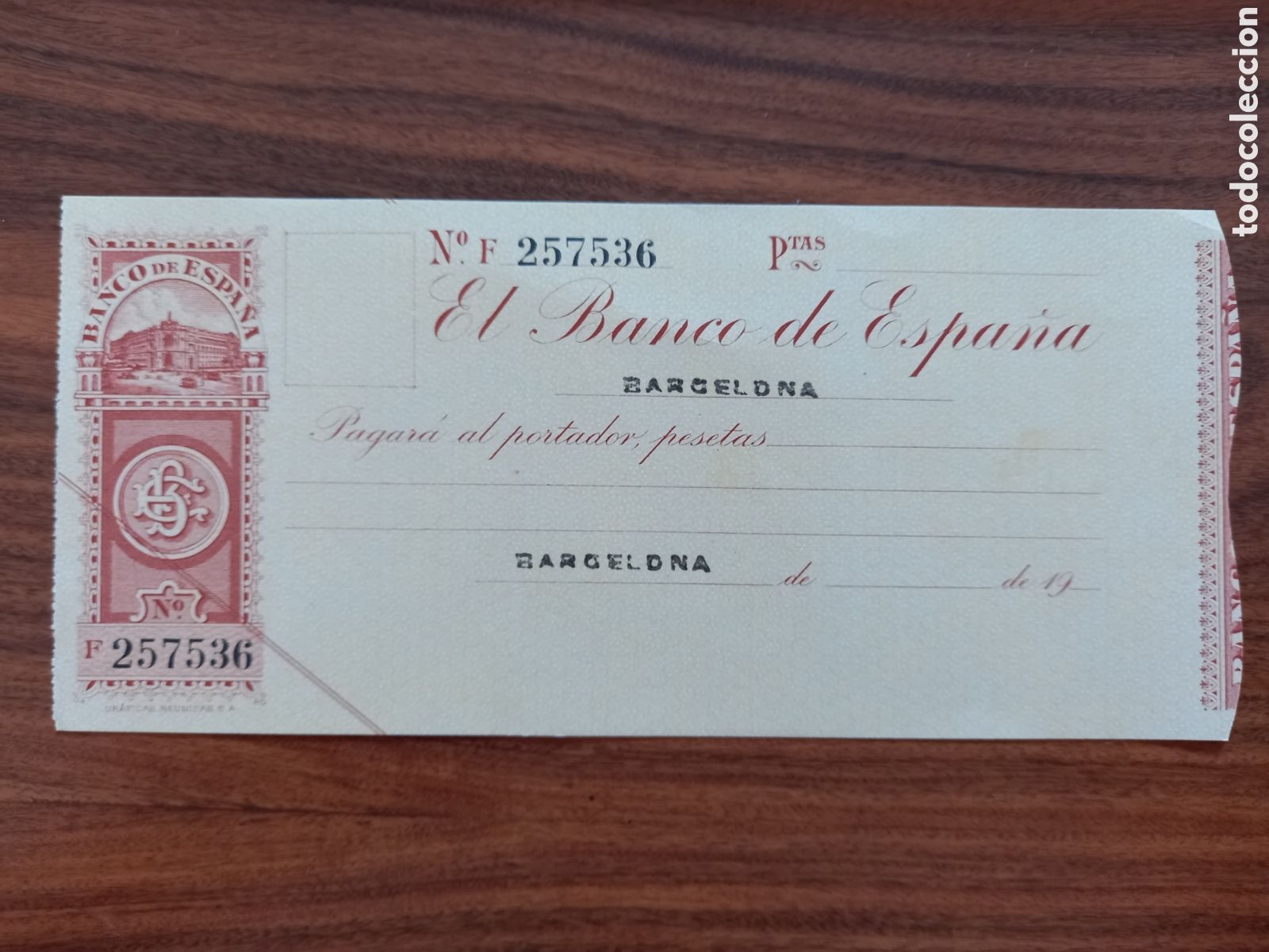 Documentos bancarios: Cheque BANCO DE ESPA&Ntilde;A. Barcelona H. 1930 - Foto 1