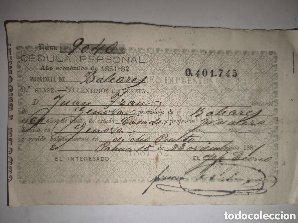 Documentos bancarios: C&eacute;dula Personal a&ntilde;o1881 - Foto 1