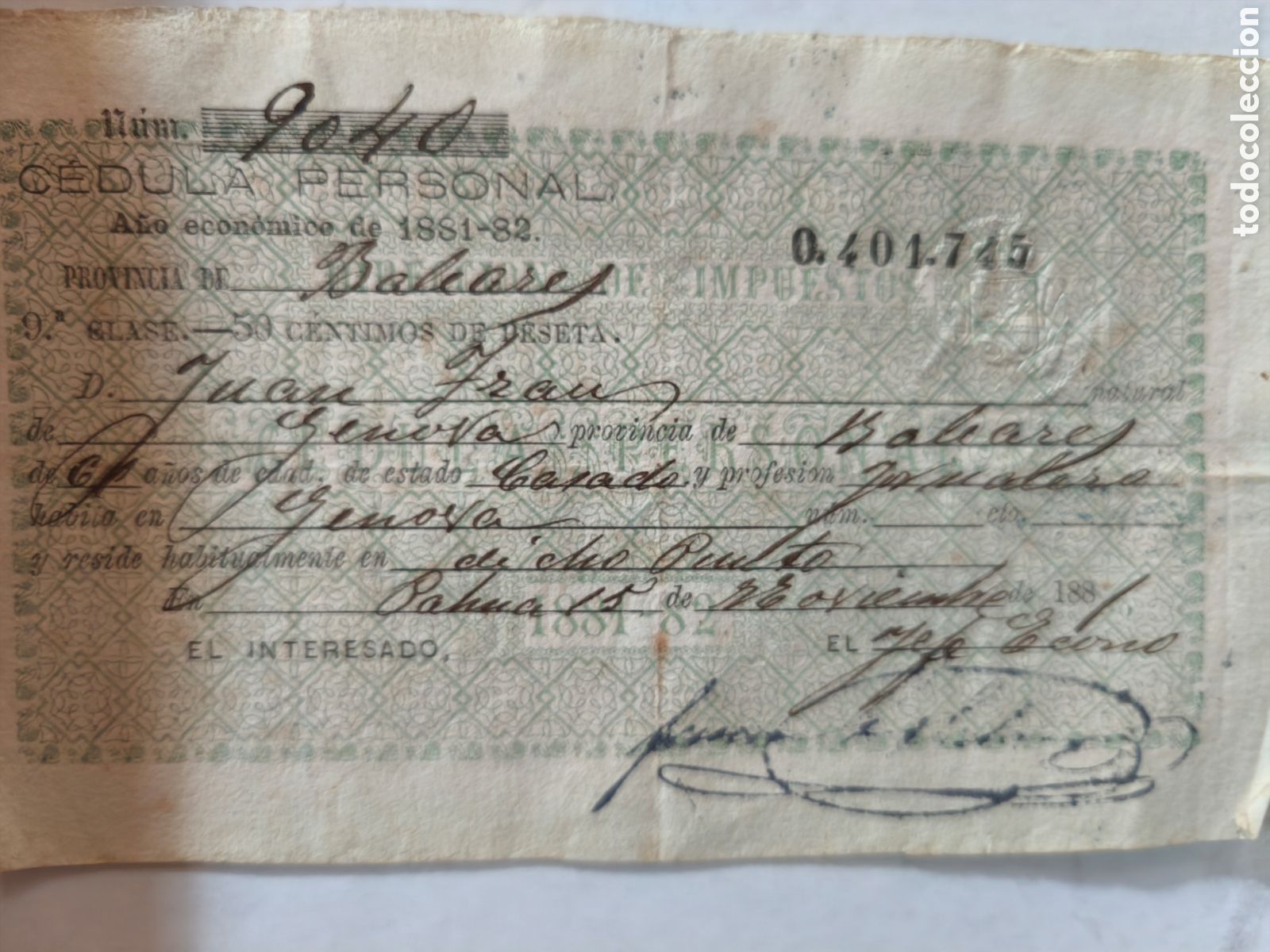 Documentos bancarios: C&eacute;dula Personal a&ntilde;o1881 - Foto 2