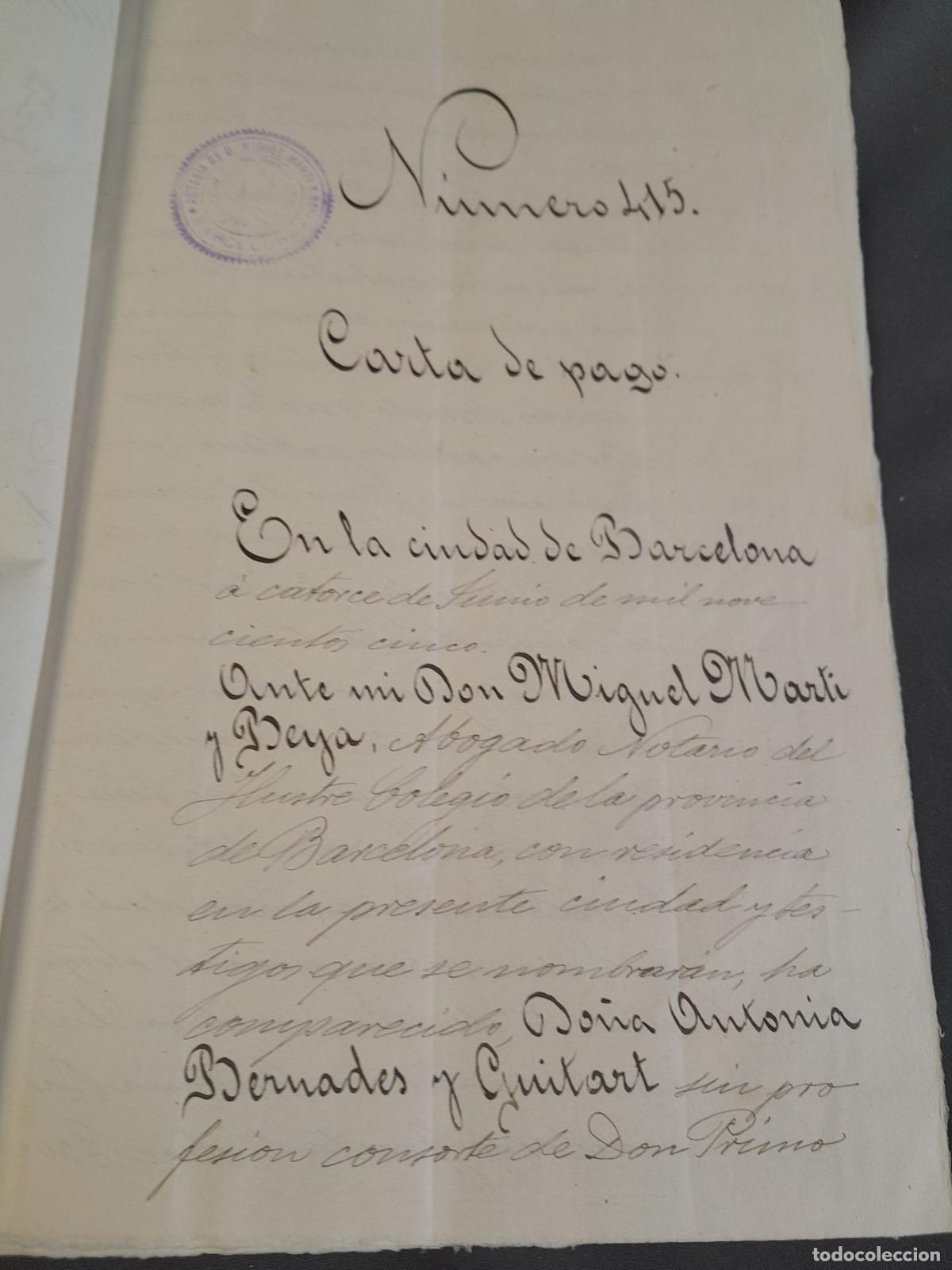 Documentos bancarios: DOC-910. DOCUMENTO: ESCRITURA DE CARTA DE PAGO. 1905. - Foto 6
