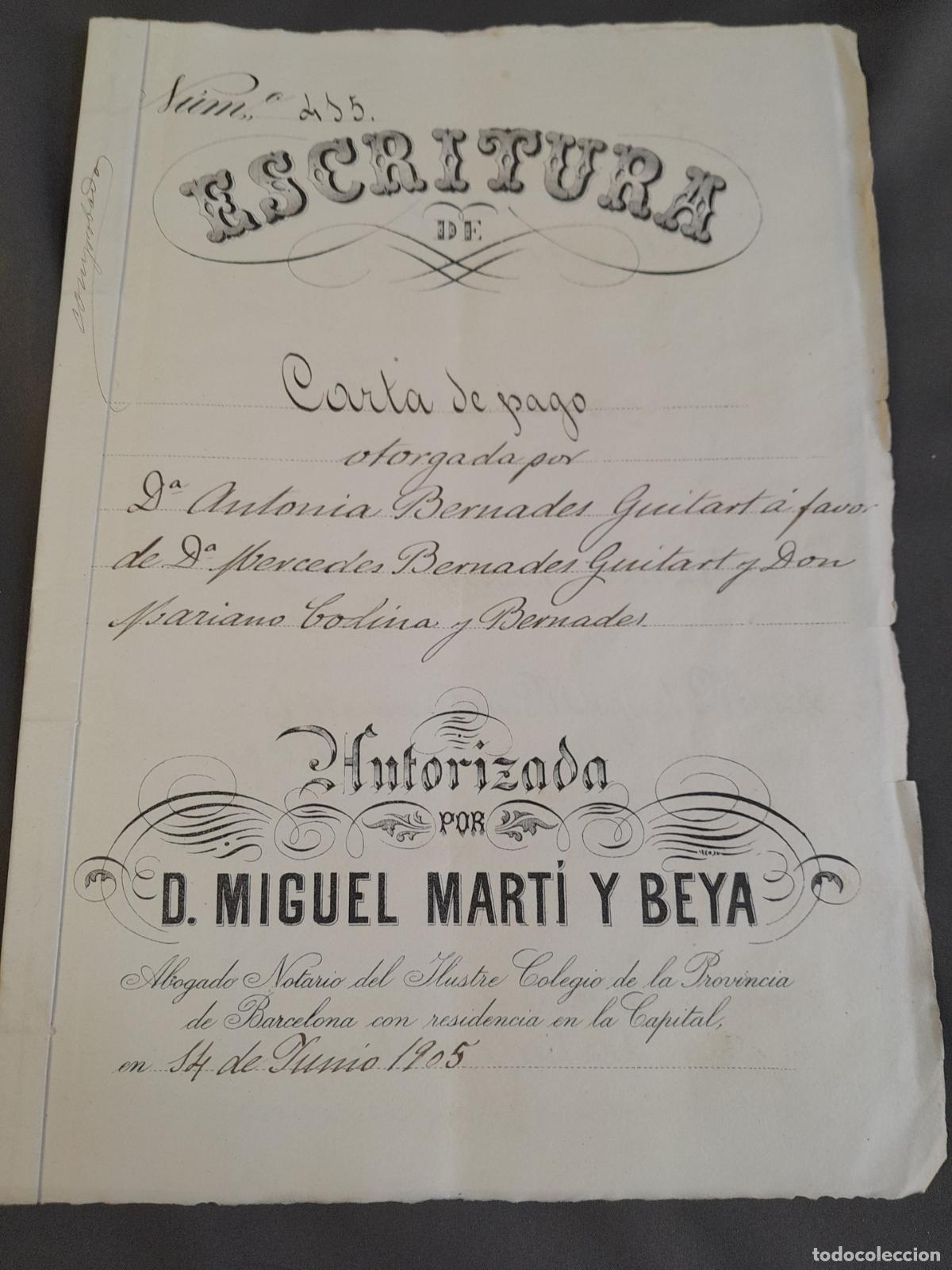Documentos bancarios: DOC-910. DOCUMENTO: ESCRITURA DE CARTA DE PAGO. 1905. - Foto 1