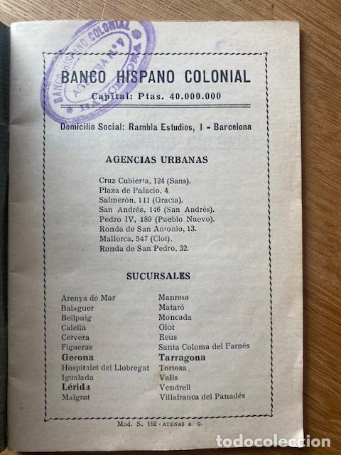 Documentos bancarios: Banco Hispano Colonial. Libreta 1943. - Foto 2