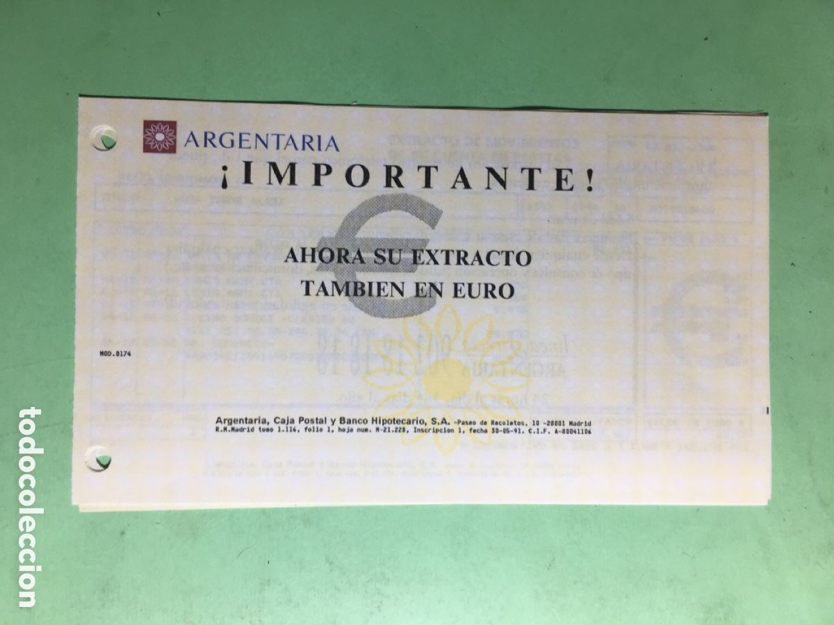 Documentos bancarios: 1997/98 LOTE DE 9 &Iacute;TEMS DIVERSOS DEL BANCO &lsquo;&rsquo;ARGENTARIA&rsquo;&rsquo; - Foto 1