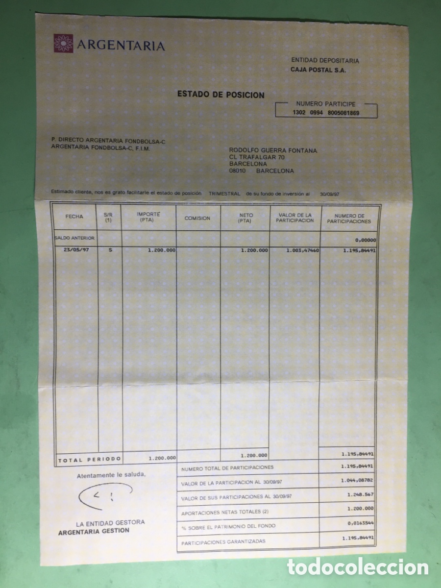 Documentos bancarios: 1997/98 LOTE DE 9 &Iacute;TEMS DIVERSOS DEL BANCO &lsquo;&rsquo;ARGENTARIA&rsquo;&rsquo; - Foto 7
