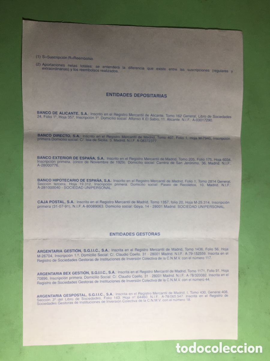 Documentos bancarios: 1997/98 LOTE DE 9 &Iacute;TEMS DIVERSOS DEL BANCO &lsquo;&rsquo;ARGENTARIA&rsquo;&rsquo; - Foto 8