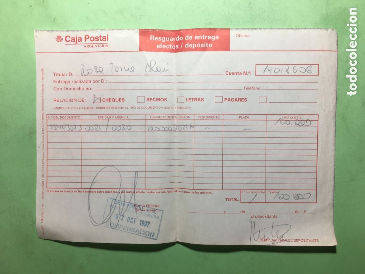Documentos bancarios: 1997/98 LOTE DE 9 &Iacute;TEMS DIVERSOS DEL BANCO &lsquo;&rsquo;ARGENTARIA&rsquo;&rsquo; - Foto 11