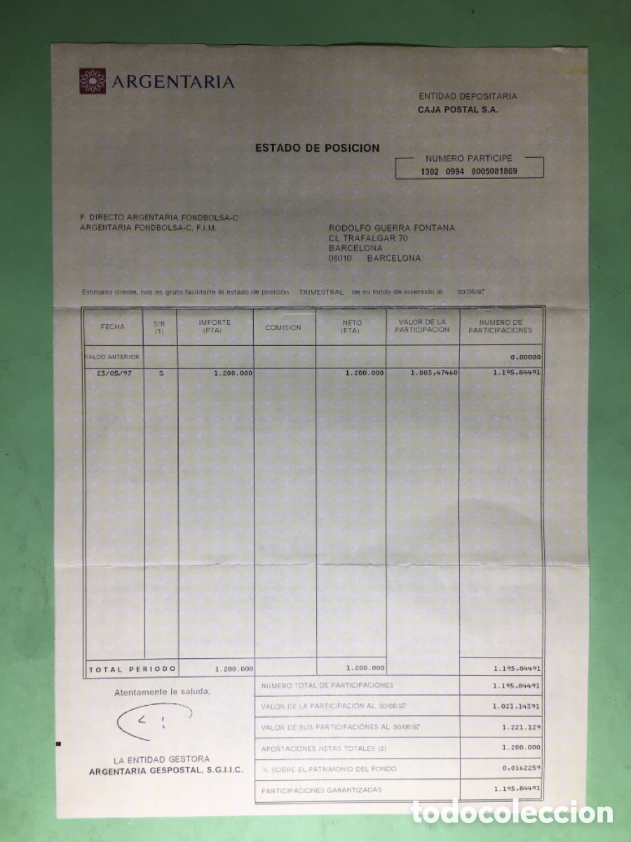 Documentos bancarios: 1997/98 LOTE DE 9 &Iacute;TEMS DIVERSOS DEL BANCO &lsquo;&rsquo;ARGENTARIA&rsquo;&rsquo; - Foto 15