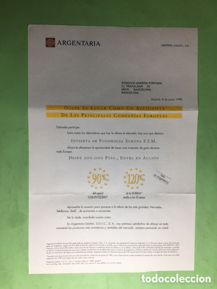 Documentos bancarios: 1997/98 LOTE DE 9 &Iacute;TEMS DIVERSOS DEL BANCO &lsquo;&rsquo;ARGENTARIA&rsquo;&rsquo; - Foto 18