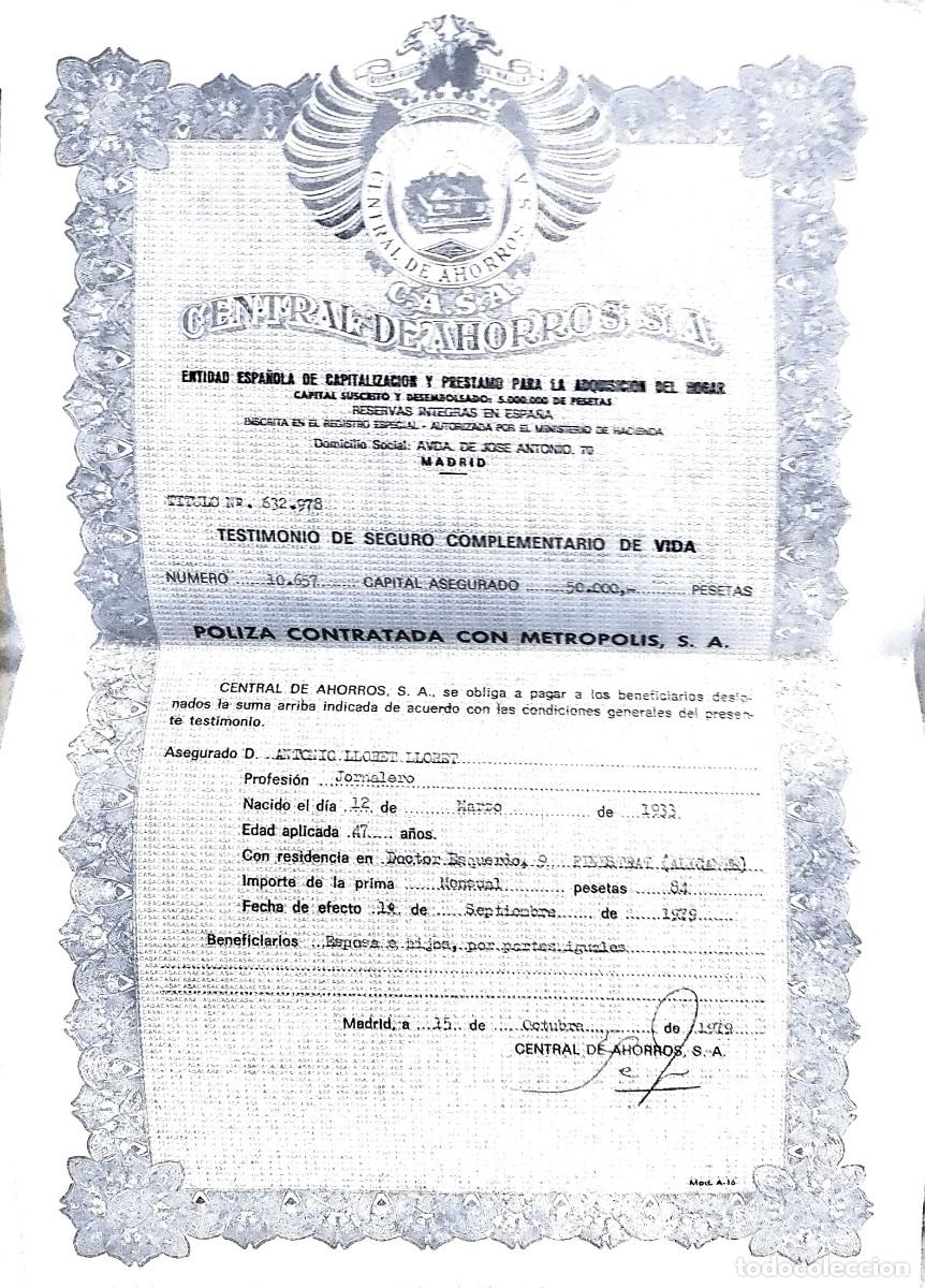 Documentos bancarios: Documento antiguo p&oacute;liza de seguro - Foto 1
