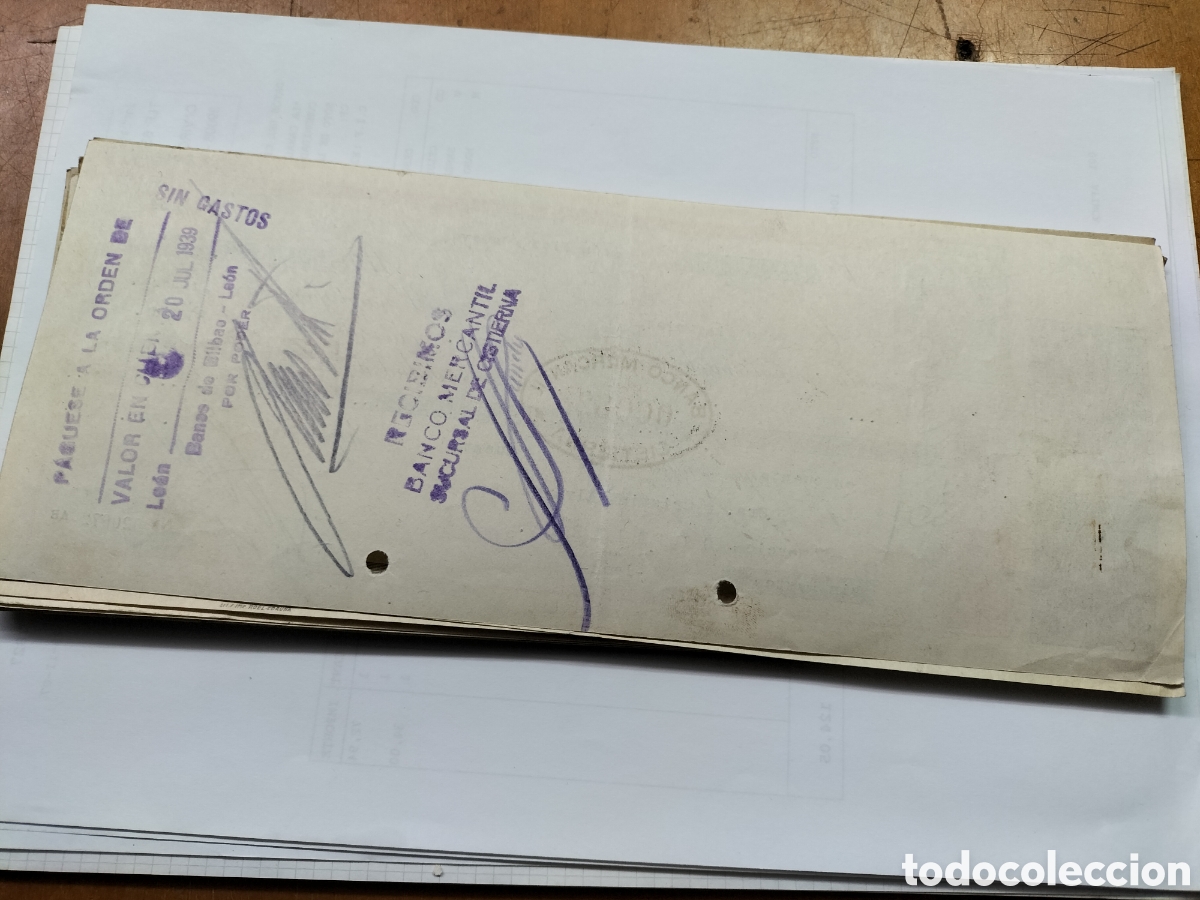 Documentos bancarios: Cisterna. Banco Mercantil. Julio de 1939. - Foto 2