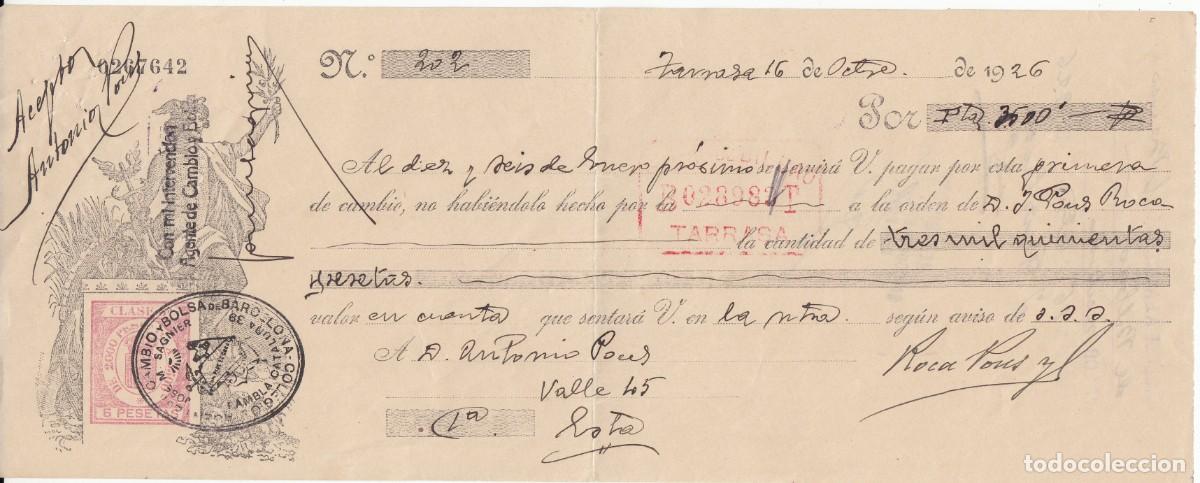 Documentos bancarios: 1926 LETRA DE CAMBIO CON P&Oacute;LIZA DE 6 PTAS - Foto 1