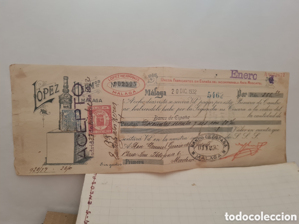 Documentos bancarios: LETRA DE CAMBIO HERMANOS LOPEZ MALAGA 1932 - Foto 1