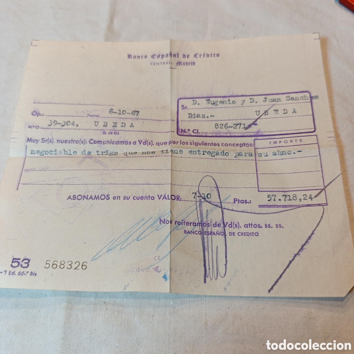 Documentos bancarios: BANCO ESPA&Ntilde;OL CREDITO 1967,DOCUMENTO - Foto 1