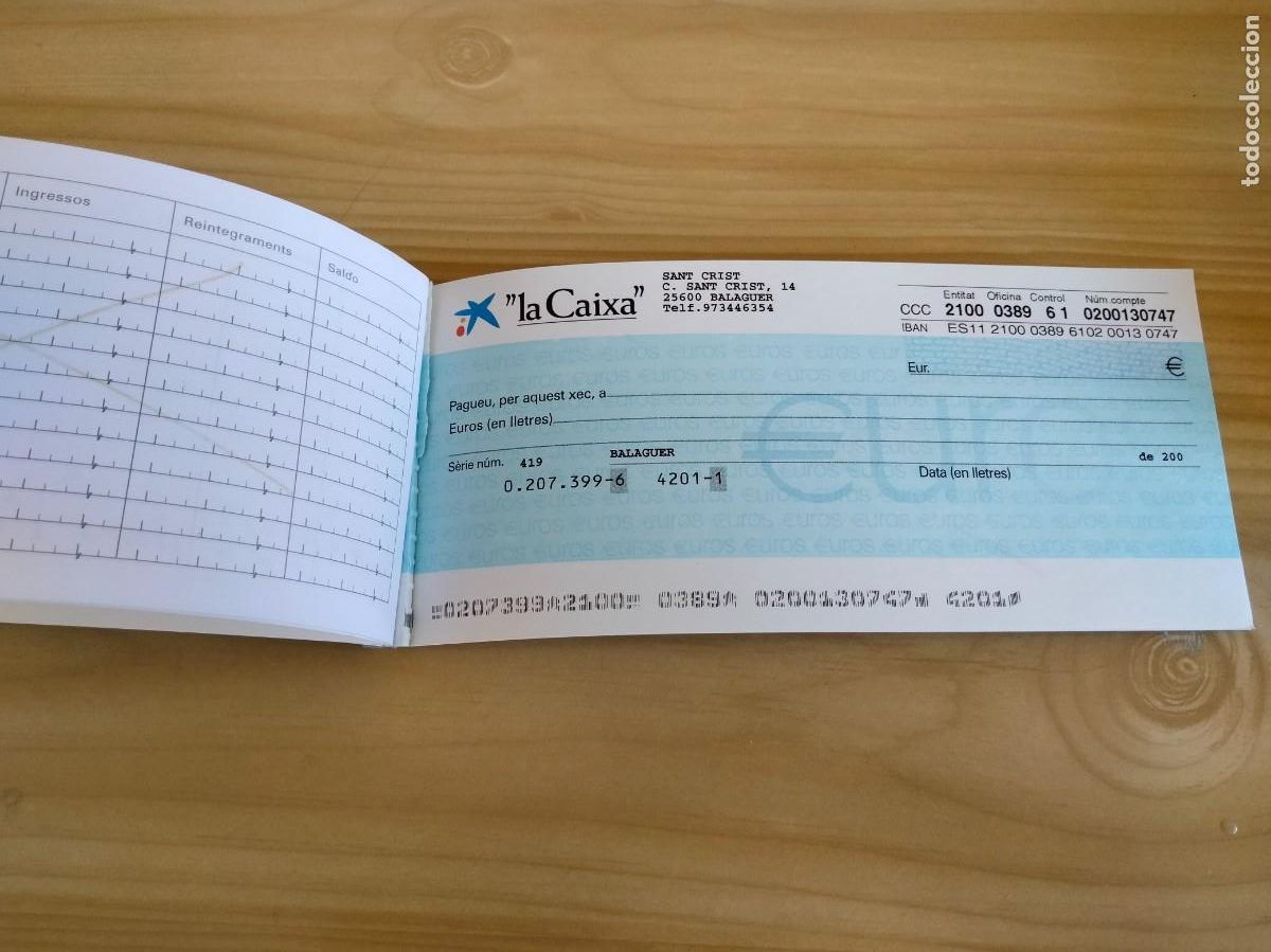 Documentos bancarios: TALONARIO DE CUENTA CORRIENTE A LA VISTA&rdquo;la Caixa&rdquo; - Foto 6
