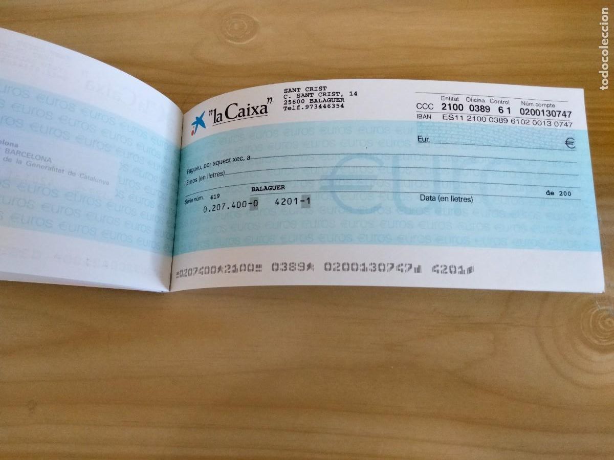 Documentos bancarios: TALONARIO DE CUENTA CORRIENTE A LA VISTA&rdquo;la Caixa&rdquo; - Foto 7