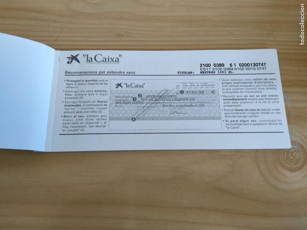 Documentos bancarios: TALONARIO DE CUENTA CORRIENTE A LA VISTA&rdquo;la Caixa&rdquo; - Foto 2