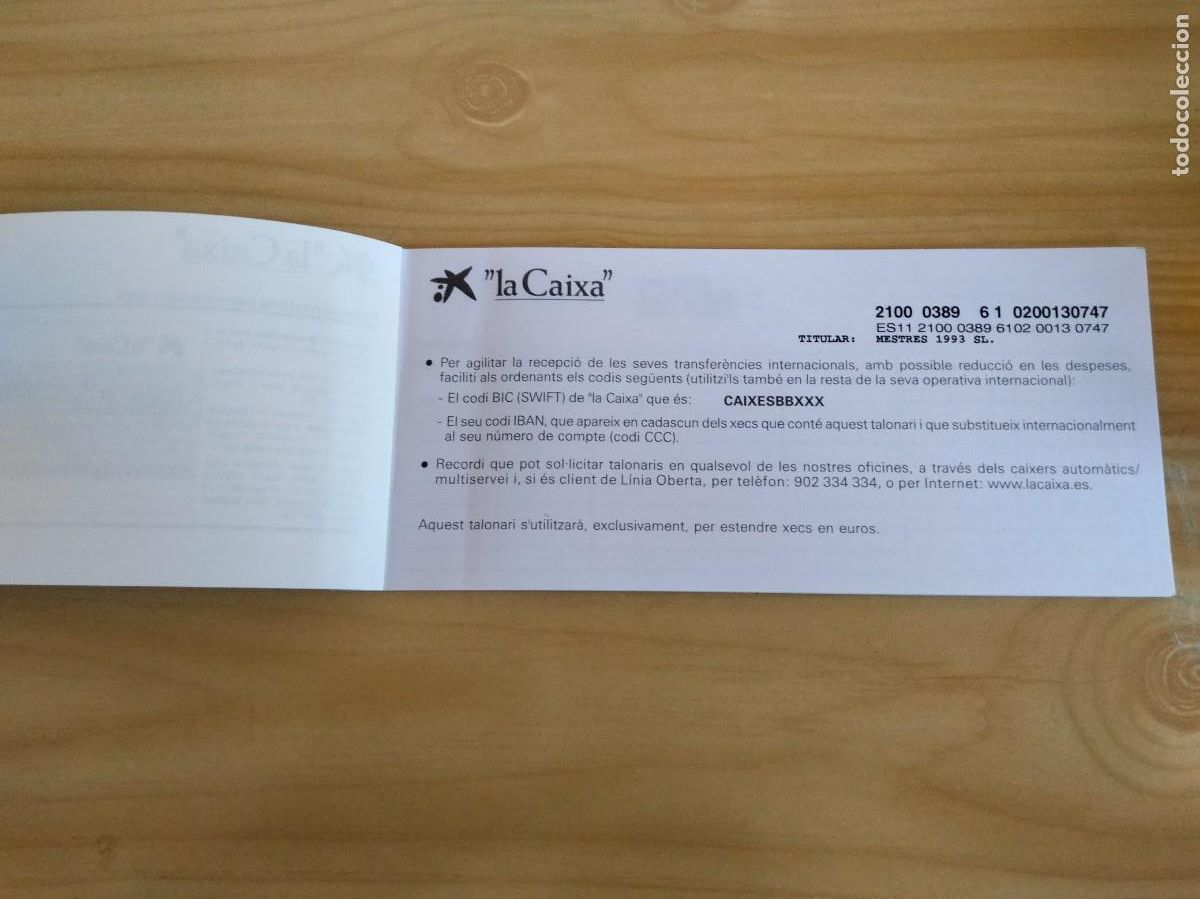 Documentos bancarios: TALONARIO DE CUENTA CORRIENTE A LA VISTA&rdquo;la Caixa&rdquo; - Foto 3