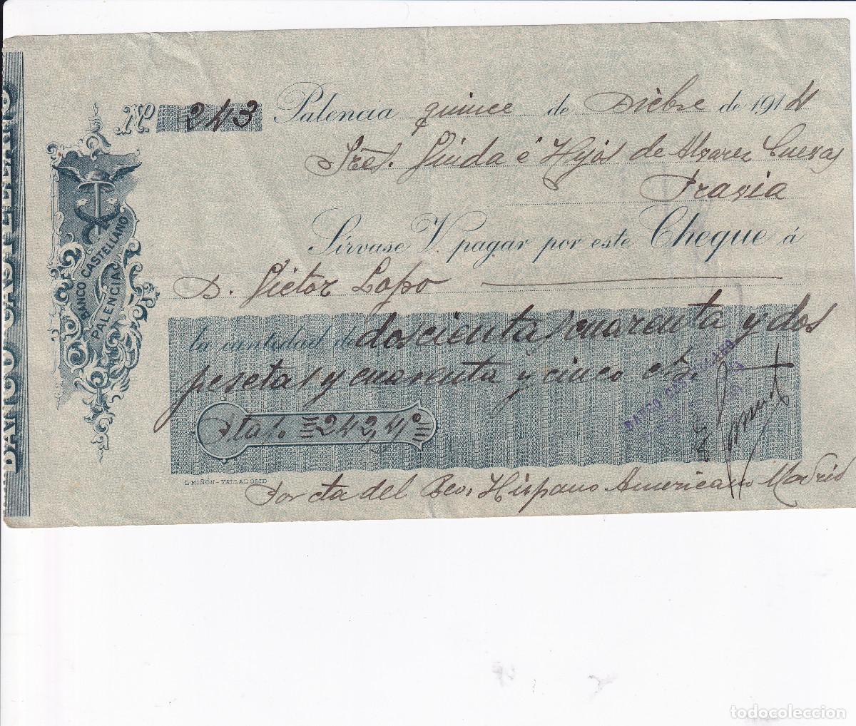 Documentos bancarios: BANCO CASTELLANO PALENCIA. CHEQUE - Foto 1