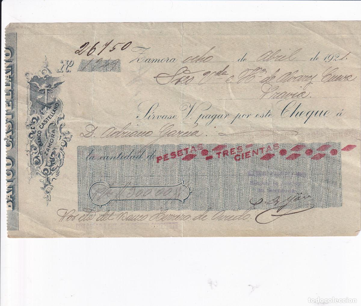 Documentos bancarios: BANCO CASTELLANO ZAMORA. CHEQUE - Foto 1