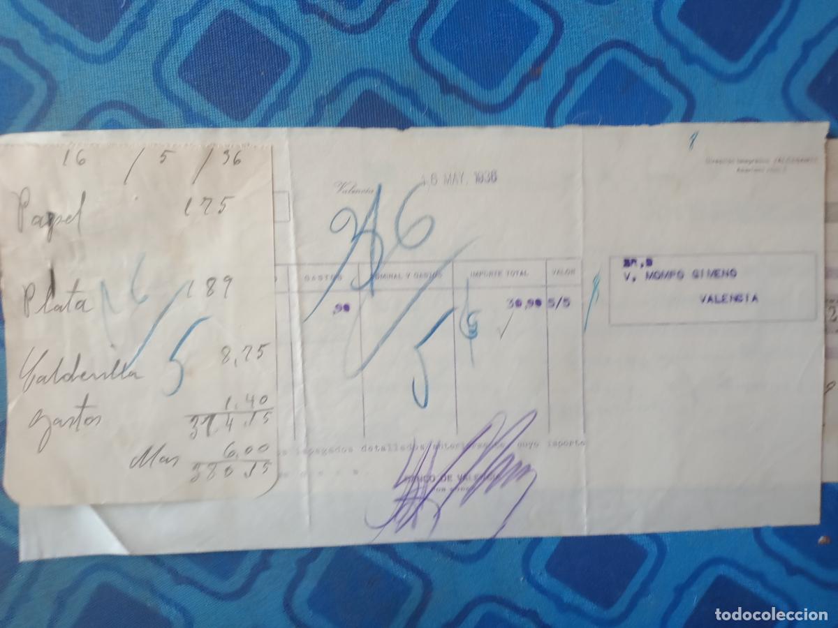 Documentos bancarios: Letra de cambio. Valencia. 1936 + documento Banco de Valencia - Foto 2