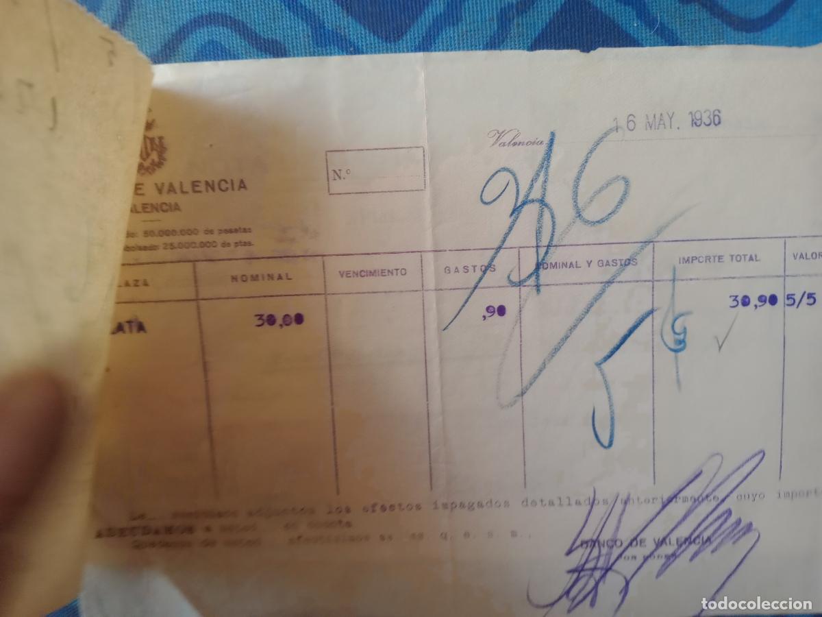 Documentos bancarios: Letra de cambio. Valencia. 1936 + documento Banco de Valencia - Foto 3
