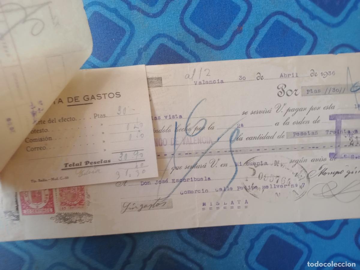 Documentos bancarios: Letra de cambio. Valencia. 1936 + documento Banco de Valencia - Foto 1