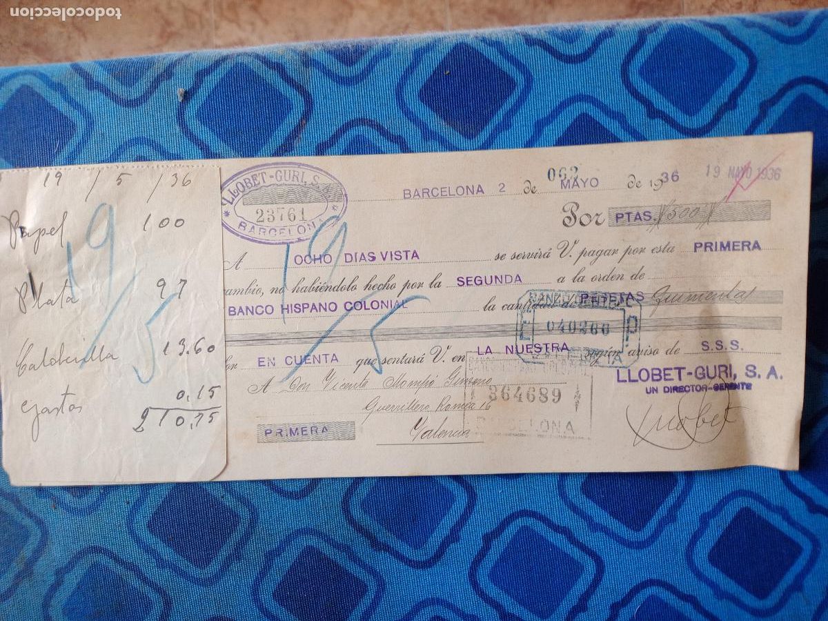 Documentos bancarios: 3 letras de cambio. Valencia. 1936 - Foto 2