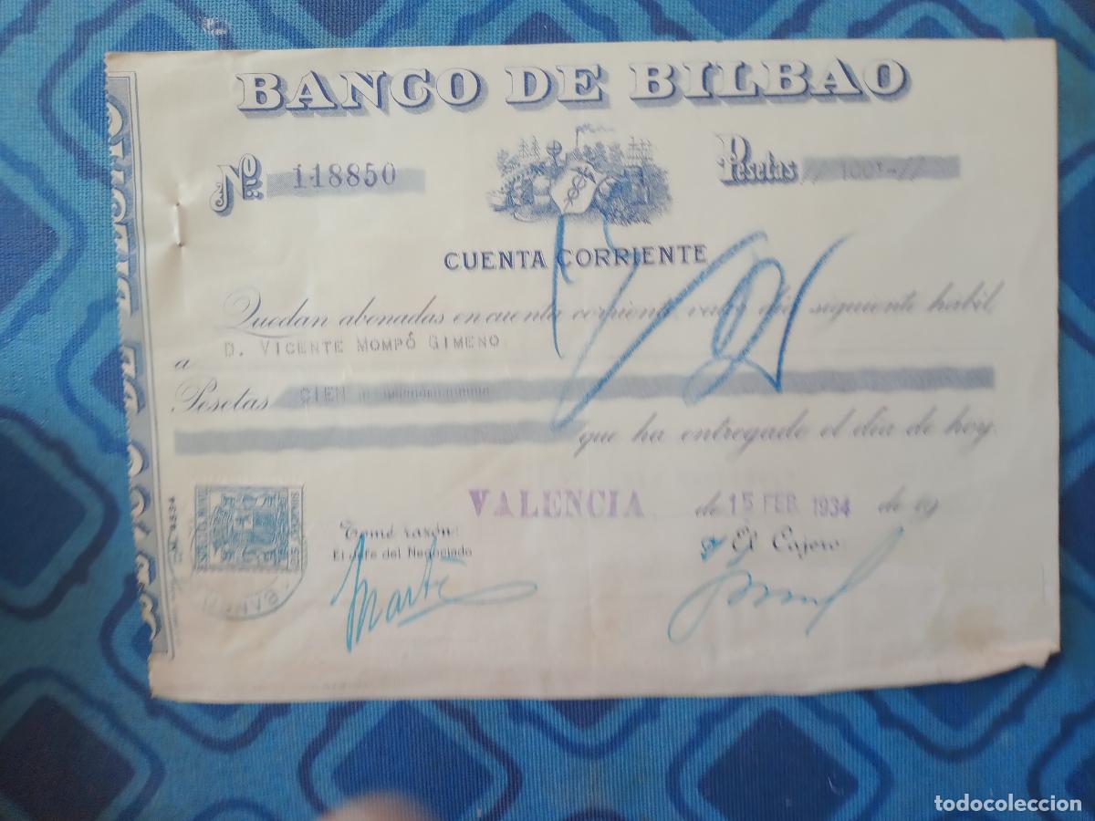 Documentos bancarios: Banco de Bilbao. Valencia 1934 - Foto 1