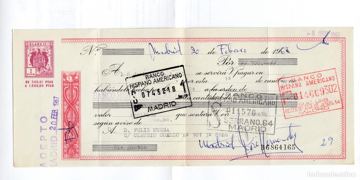 Documentos bancarios: LETRA DE CAMBIO BANCO HISPANO AMERICANO, 1967 - Foto 1