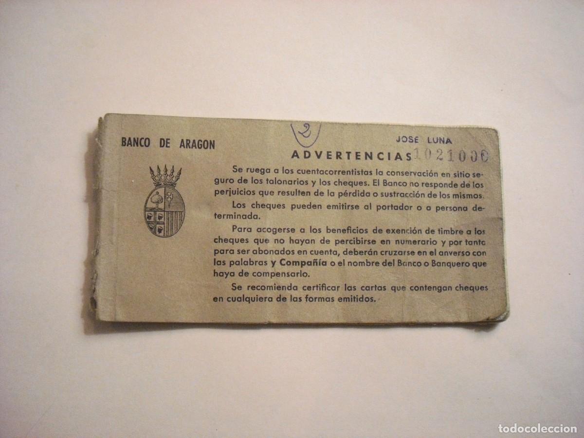 Documentos bancarios: BANCO DE ARAGON. TALONARIO DE CHEQUES 1970 / 72 - Foto 1