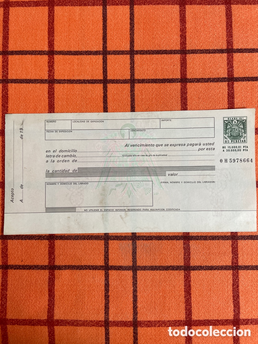 Documentos bancarios: Letra de cambio 85 Pesetas Clase 10 - Foto 1