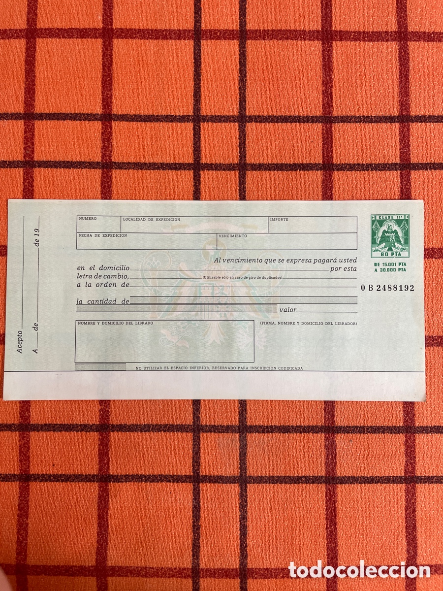 Documentos bancarios: Letra de cambio 80 Pesetas Clase 11 - Foto 1