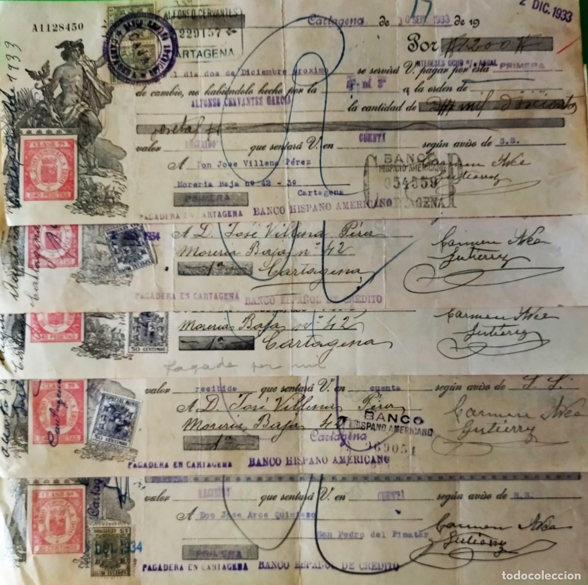 Documentos bancarios: 5 LETRAS DE CAMBIO. CARTAGENA. DE 1933-34 - Foto 1