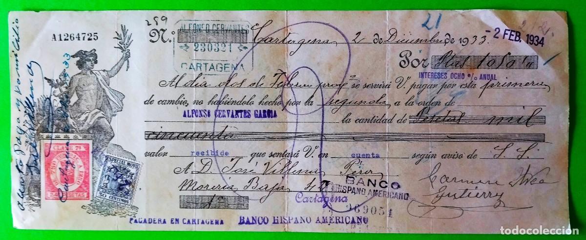 Documentos bancarios: 5 LETRAS DE CAMBIO. CARTAGENA. DE 1933-34 - Foto 2