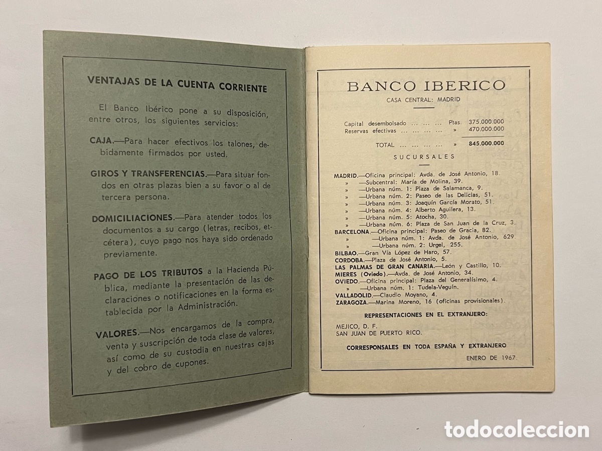 Documentos bancarios: BANCO IBERICO. Cuenta Corriente de&hellip;, Valencia (a.1967) - Foto 2