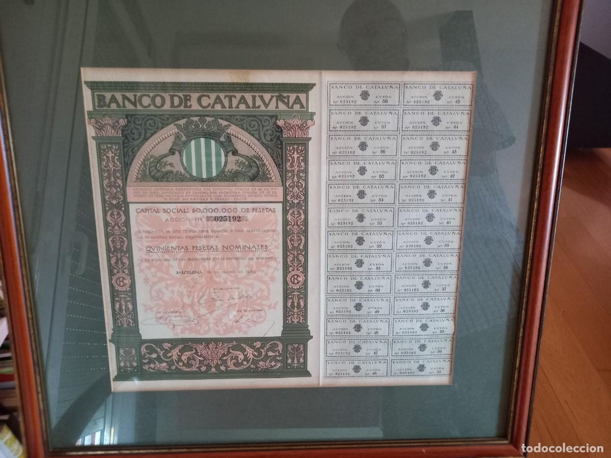 Documentos bancarios: Accio Banco de Catalunya de 1929, enmarcada - Foto 1
