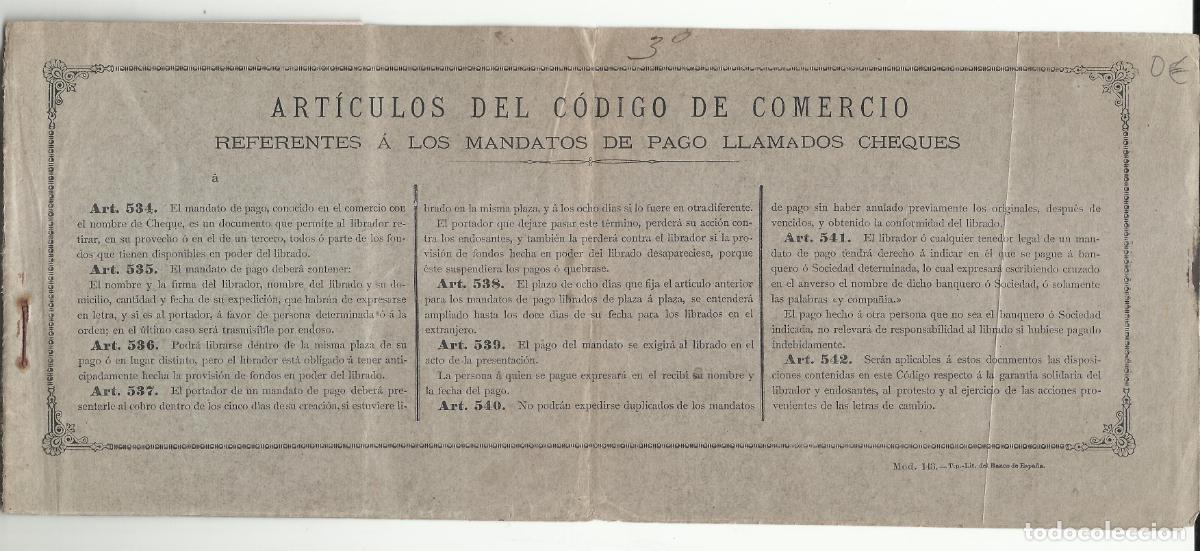 Documentos bancarios: MATRIZ TALONARIO DE CHEQUES 1904 BANCO DE ESPA&Ntilde;A - Foto 1
