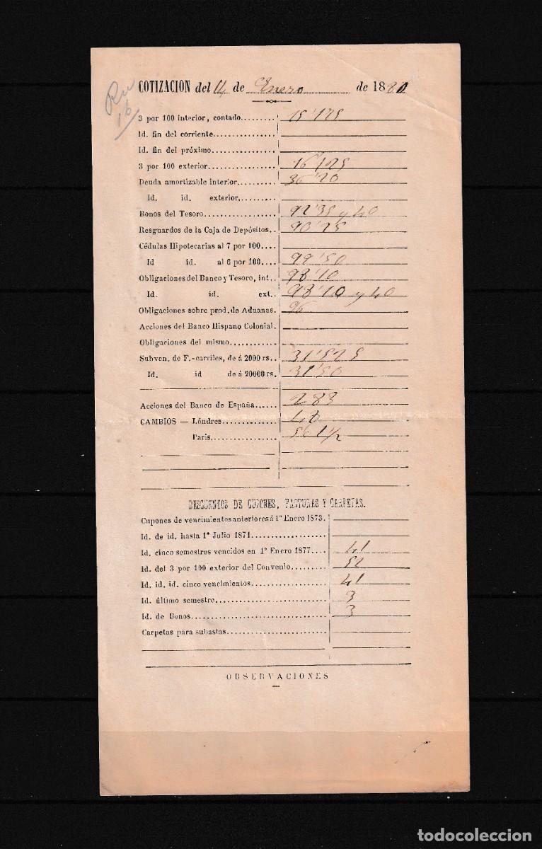 Documentos bancarios: ,,,cotizacion acciones del 13 de marzo 1880, - Foto 1