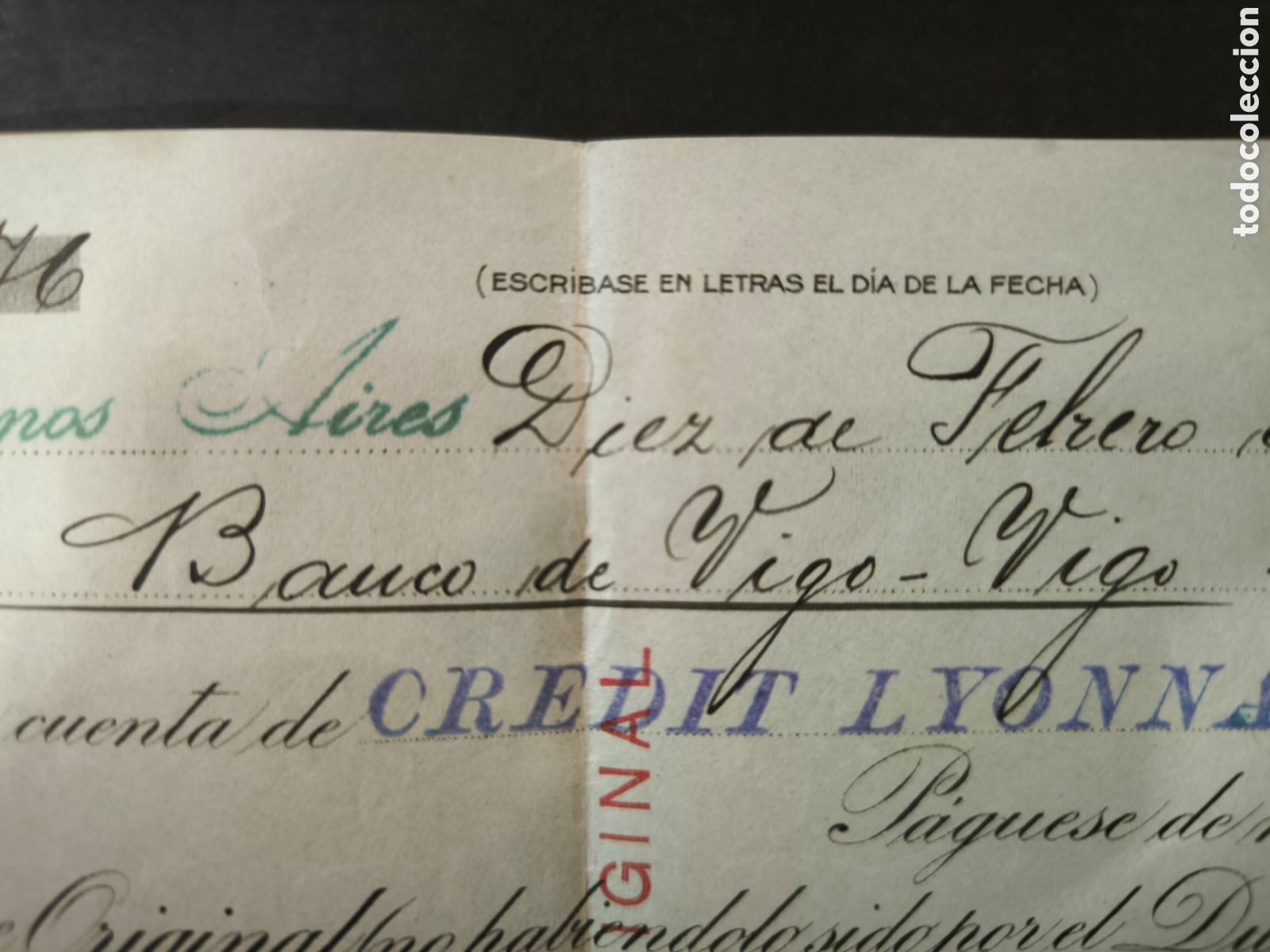 Documentos bancarios: Cheque. Buenos Aires, a&ntilde;o 1914. Banco de Vigo. - Foto 2