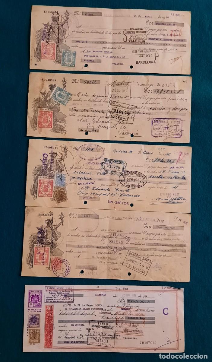 Documentos bancarios: letras de cambio lote de 5 de 1936 y 1965 - Foto 1